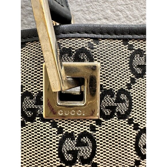 GUCCI Handbag Tote Bag GG Pattern Authentic Designer Luxury Tan Black - Picture 4 of 12